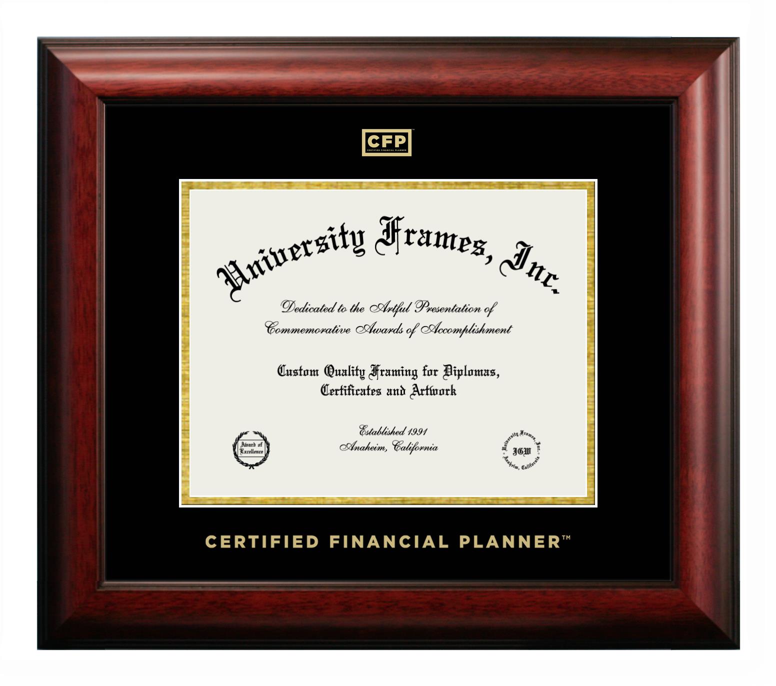 Certified-Financial-Planner-Diploma-Frame-in-Satin-Mahogany-with-Black-Gold-Mats