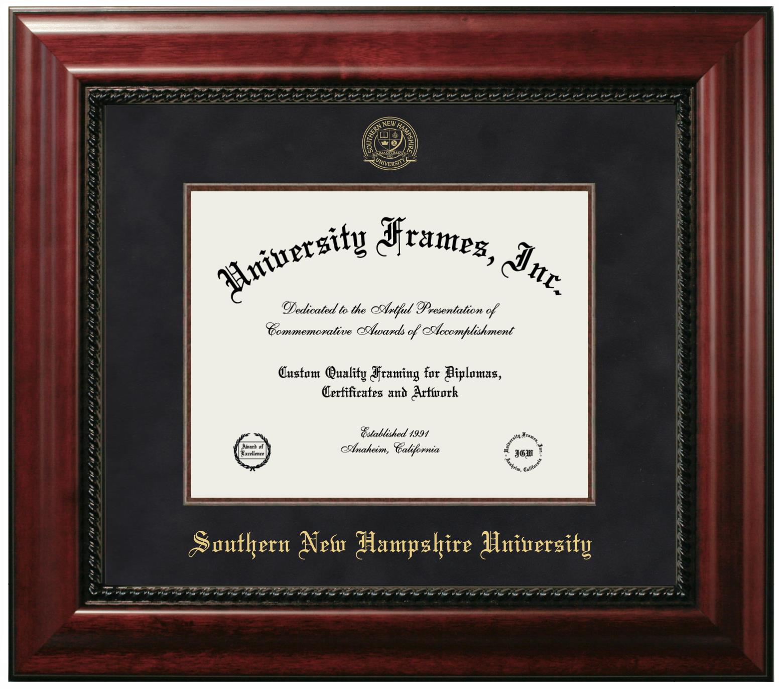 Southern-New-Hampshire-University-Diploma-Frame-in-Executive-with-Mahogany-Fillet-with-Black-Suede-Mat